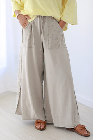 A Flirt with Floral Pants in Sage Gray