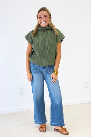 At Home Here Mock Neck Sweater in Olive