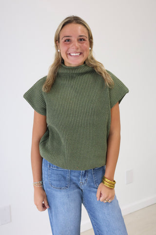 At Home Here Mock Neck Sweater in Olive