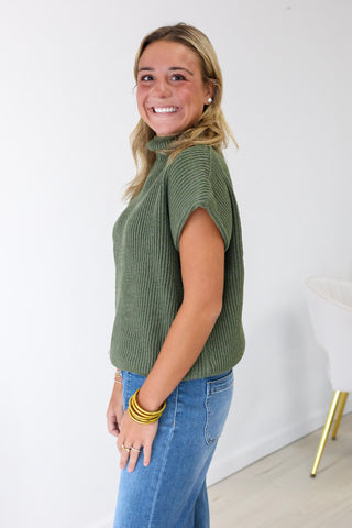 At Home Here Mock Neck Sweater in Olive