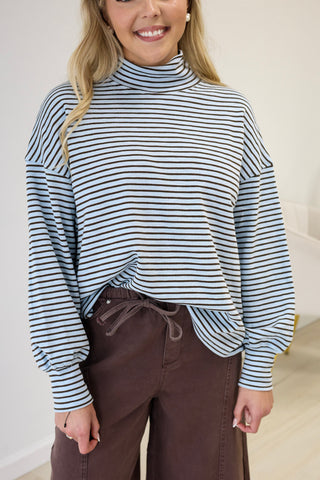 Make My Day Striped Mock Neck Top