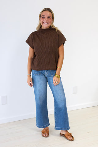 At Home Here Mock Neck Sweater in Brown