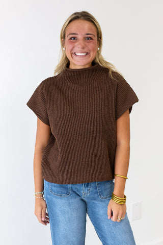 At Home Here Mock Neck Sweater in Brown