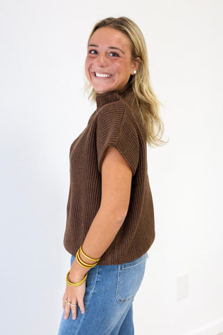 At Home Here Mock Neck Sweater in Brown