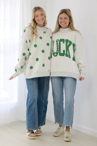 Lucky/Polka Dot Reversible Mock Neck Pullover