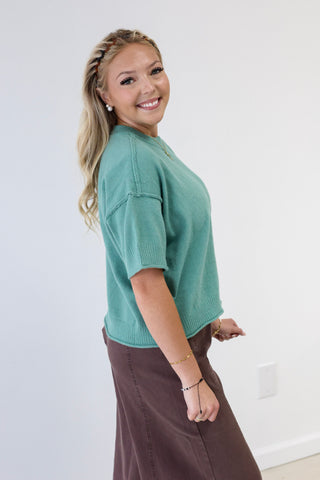 Classy Comfort Short Sleeve Sweater in Jade