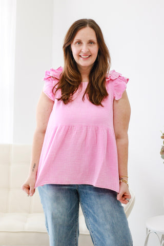 Adding A Little Ruffle Peplum Top in Candy Pink