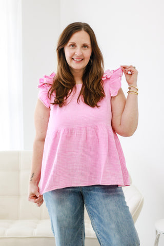 Adding A Little Ruffle Peplum Top in Candy Pink