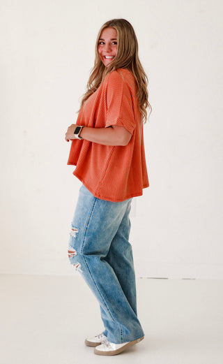 Happy Here Ribbed Top in Spice