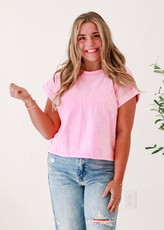 Sugar Rush Pink Acid Wash Top