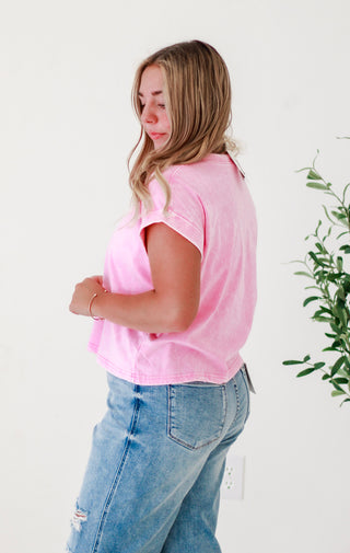 Sugar Rush Pink Acid Wash Top