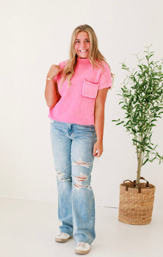 Always Happy Pink Mock Neck Top