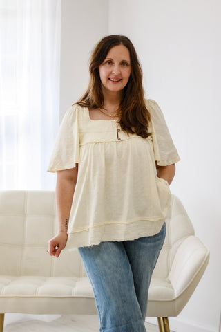 Outdoor Affairs Balloon Sleeve Babydoll Top in Cream by Oli & Hali