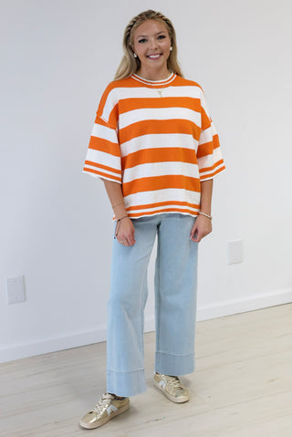 Cheering for You Sweater in Orange & White