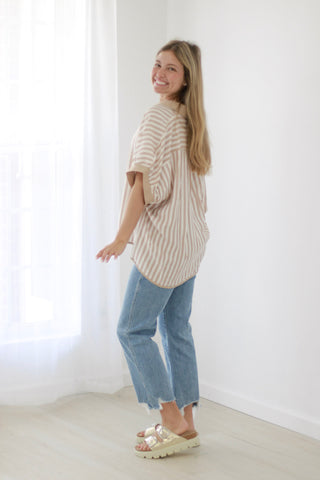 Beach Stripes Linen Blend Blouse