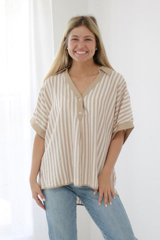 Beach Stripes Linen Blend Blouse
