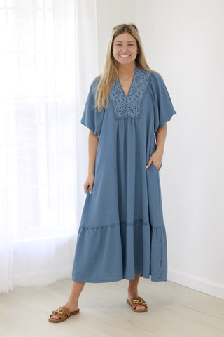 The Best of Your Love Midi Dress in Dusty Blue - Generous Fit The Best of Your Love Midi Dress in Dusty Blue - Generous Fit