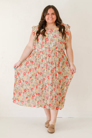 Spring is in Bloom Multicolor Floral Pleated Dress