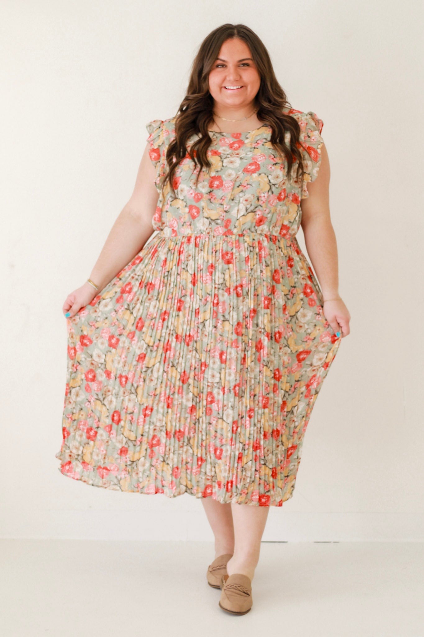 Spring is in Bloom Multicolor Floral Pleated Dress