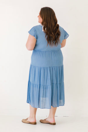 Made With Love Smocked Midi Dress in Light Blue