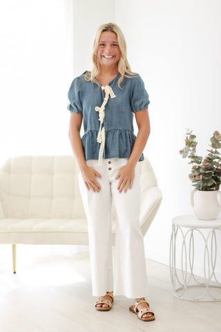 Denim Dare Bow Front Top