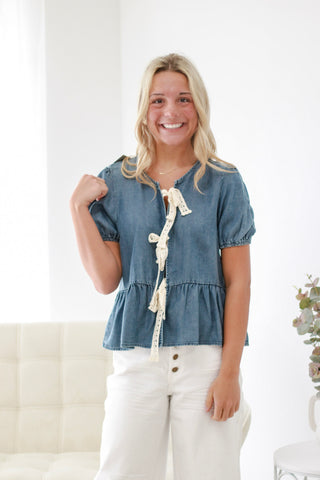 Denim Dare Bow Front Top