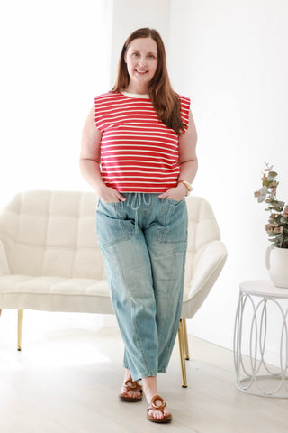 Talk of the Town Stripe Tank in Cherry