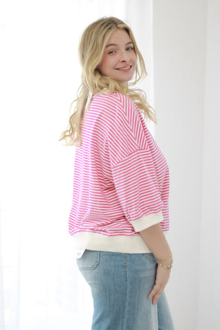 You Earned It Stripe Top in Hot Pink