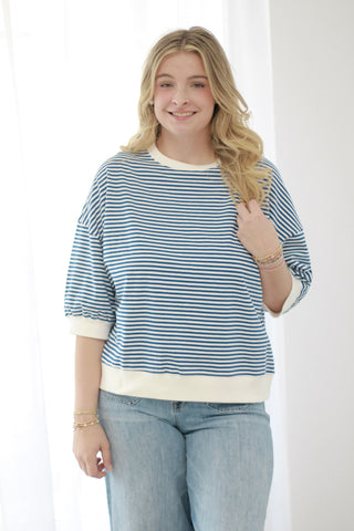 You Earned It Stripe Top in Light Navy
