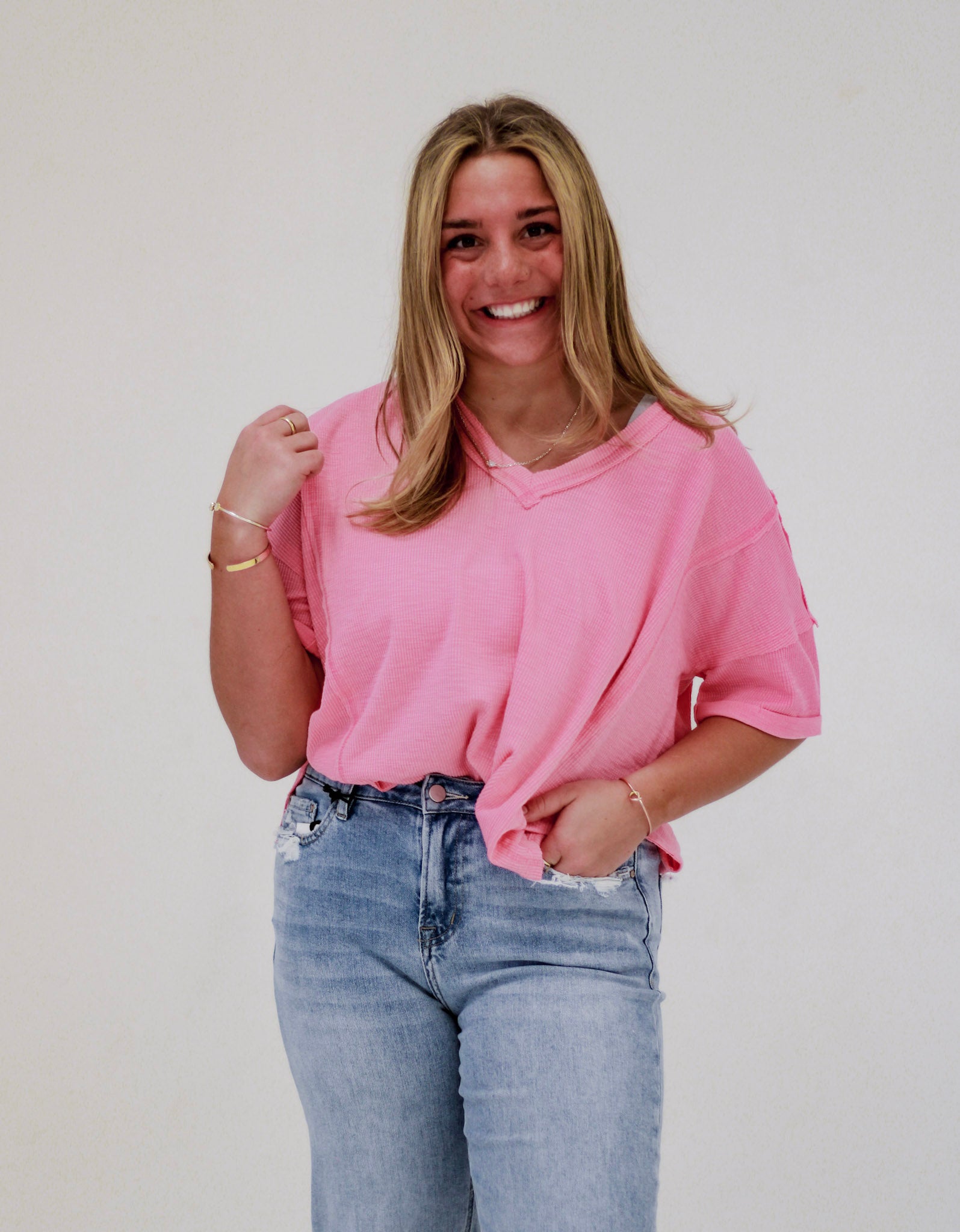 On the Edge Ribbed Top in Pink
