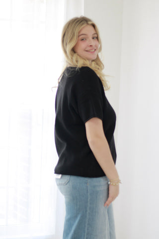 Just Friends Round Neck Sweater in Black