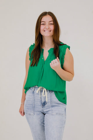Ruffle Me That Blouse in Kelly Green