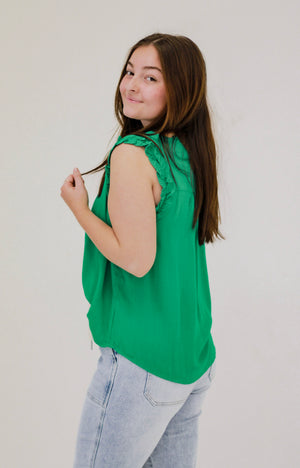 Ruffle Me That Blouse in Kelly Green
