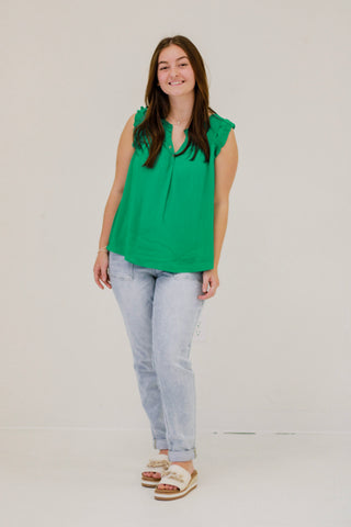 Ruffle Me That Blouse in Kelly Green