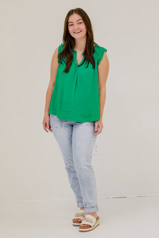 Ruffle Me That Blouse in Kelly Green