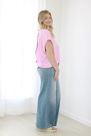 Meet Me at My Place Open Back Tee in Pink