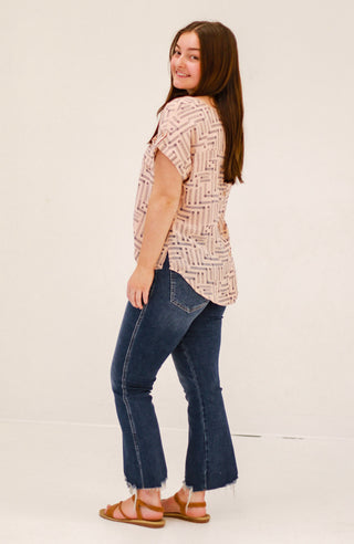 Fray Hem Crop Flare in Dark Wash by Mica