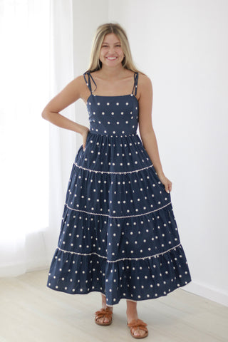 Polka Dot Perfection Maxi Dress in Navy