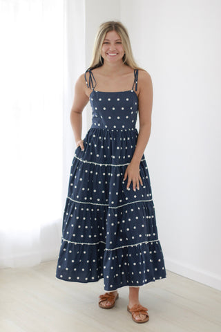 Polka Dot Perfection Maxi Dress in Navy