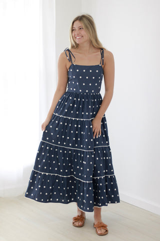 Polka Dot Perfection Maxi Dress in Navy