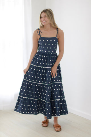 Polka Dot Perfection Maxi Dress in Navy