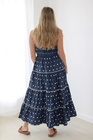 Polka Dot Perfection Maxi Dress in Navy