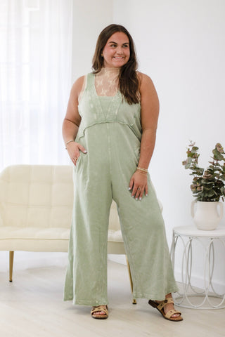 It's All Over Jumpsuit in Sage
