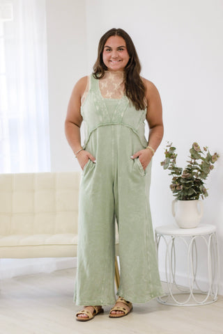 It's All Over Jumpsuit in Sage