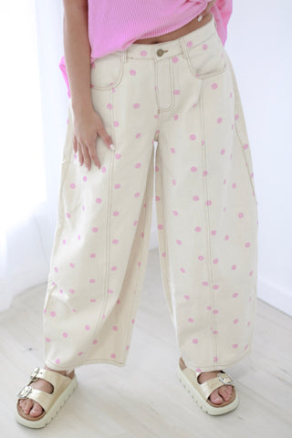 Polka Dot Party Pants in Cream/Light Pink