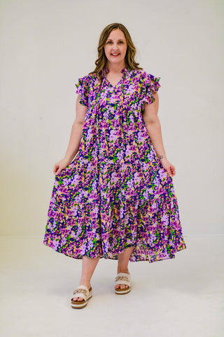 Tropical Destination Midi Dress in Lavender