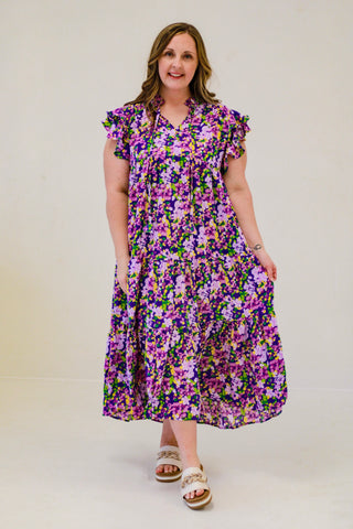 Tropical Destination Midi Dress in Lavender