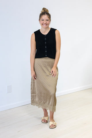 Best Dressed Polka Dot Midi Skirt in Mocha