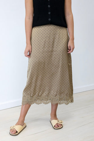 Best Dressed Polka Dot Midi Skirt in Mocha