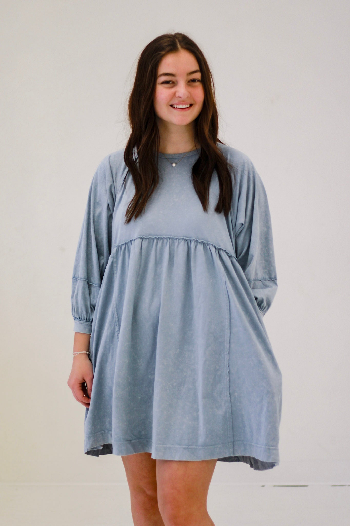 Counting on Spring Babydoll Dress in Dusty Blue – Allure Clothing Boutique